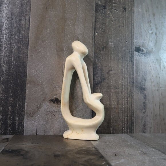 Minimalist Abstract Carved Soap Stone Statue Mother & Child Family - Picture 2 of 7